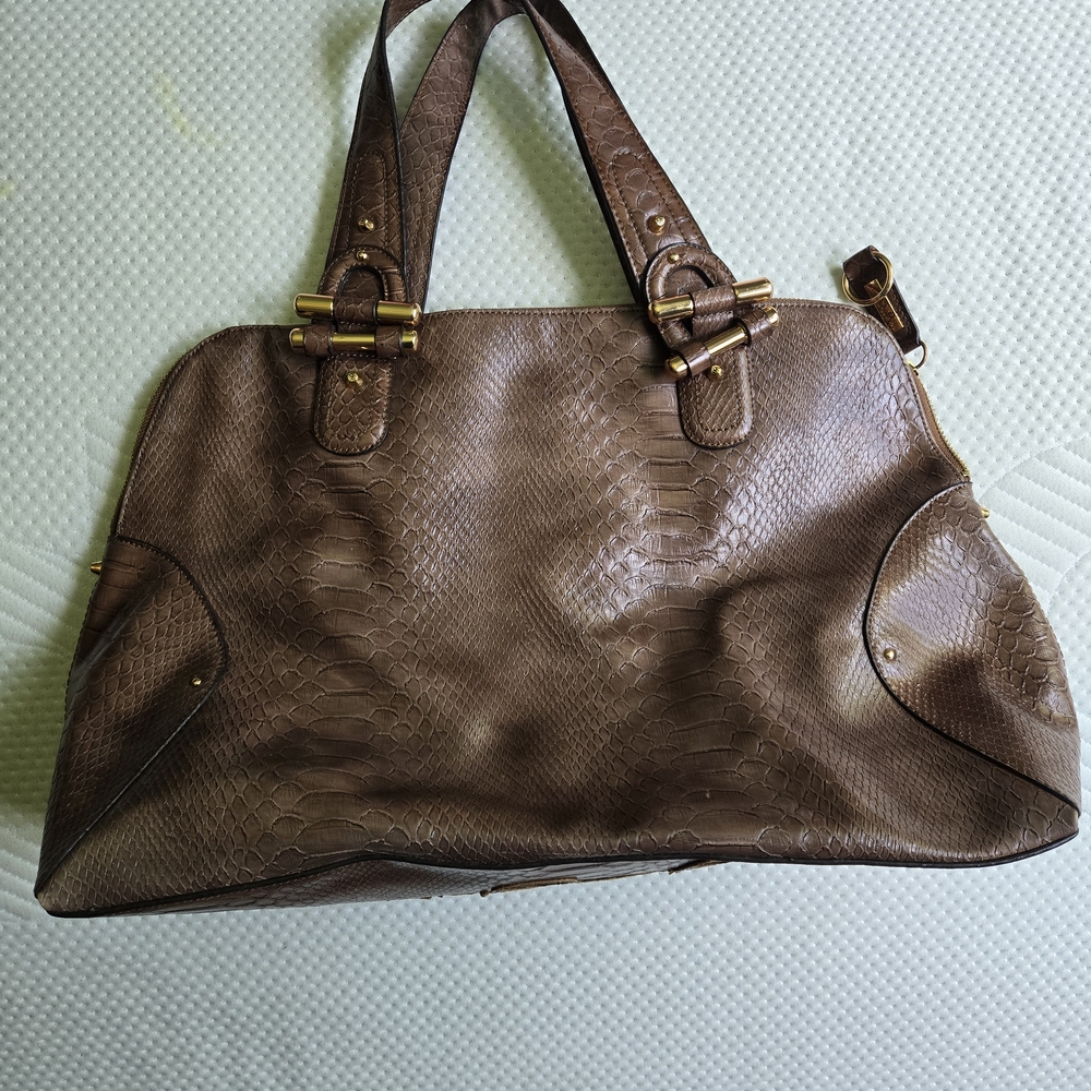 Jessica Simpson Brown and Gold Shoulder Bag with Vintage Leather - Picture 2 of 4